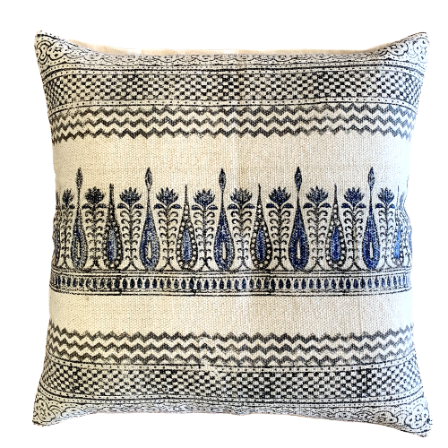 Block Print Tilak Cotton Dari Cushion Cover Blue Size 65x65cm - Adore India   