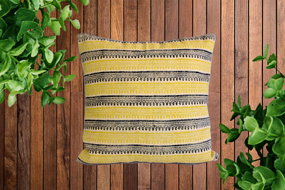 Mustard Stripe Block Print Cotton Dari Cushion Cover 45cm - Adore India   