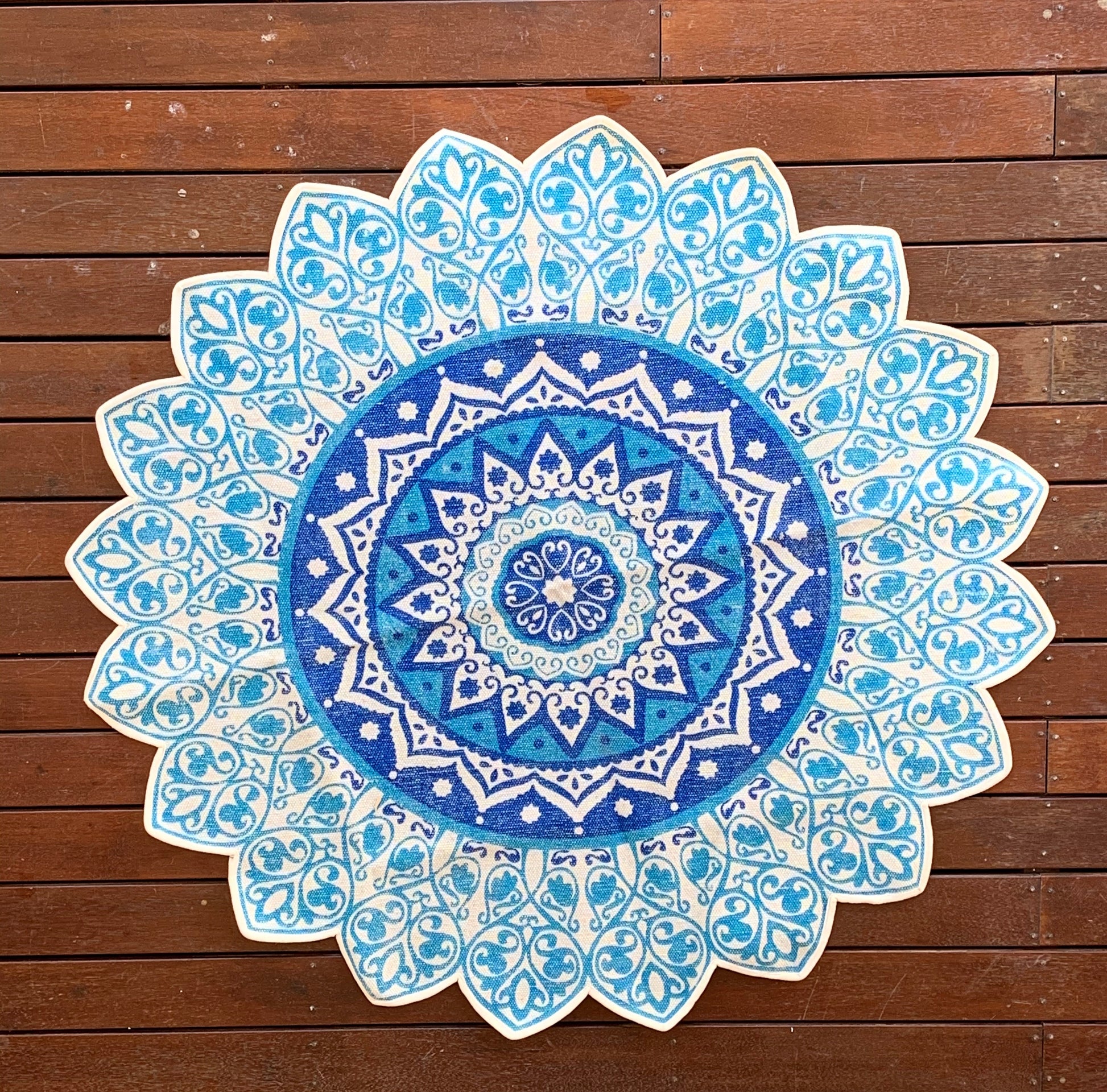Handmade Blue Mandala Block Print Cotton Dhurrie Carpet Rug - Adore India   