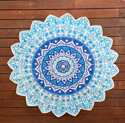 Handmade Blue Mandala Block Print Cotton Dhurrie Carpet Rug - Adore India   