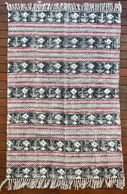 Handmade Beautiful Black Holy Block Print Cotton Dari Carpet - Adore India   