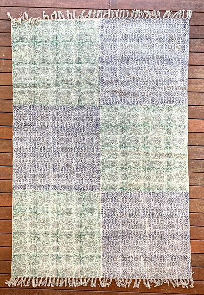 Handmade Olive Indigo Shade Block Print Cotton Dari Carpet - Adore India   