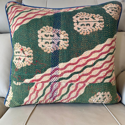 Indian Handmade Vintage Kantha Cotton Cushion Cover 50cm -123 - Adore India   