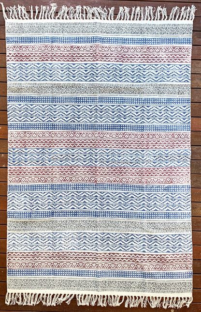 Handmade Geometrical Block Print Cotton Dari Carpet - Adore India   