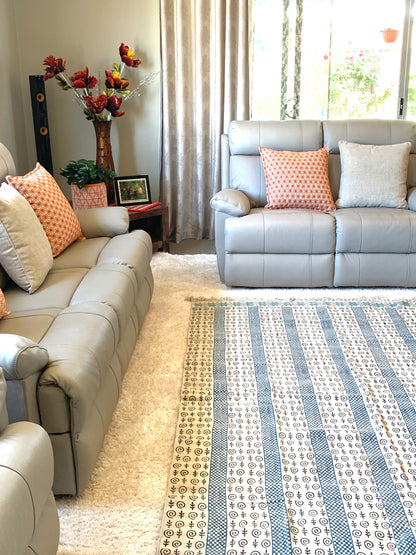 Handmade Beautiful Sarcelle Block Print Cotton Dari Carpet Serenity - Adore India   