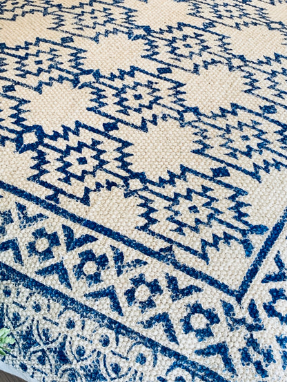 Block Print Aztec Indigo Cotton Dari Cushion Cover Euro Size 65x65cm - Adore India   