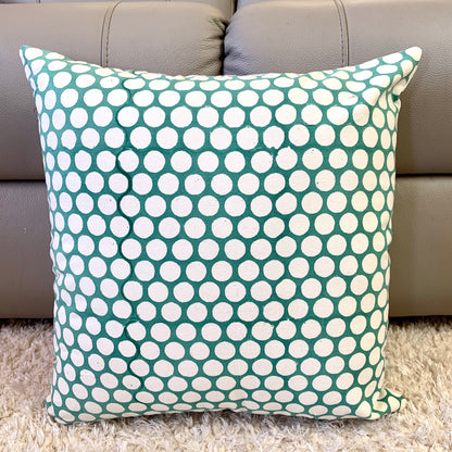 Turquoise Polka Dot Block Print Canvas Cotton Cushion Cover Pillow 2Pcs - Adore India   