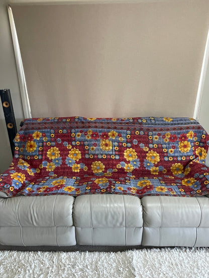 Hand Made Cotton Reversible Vintage Kantha Quilt Throw Bedspread Kavita - Adore India   