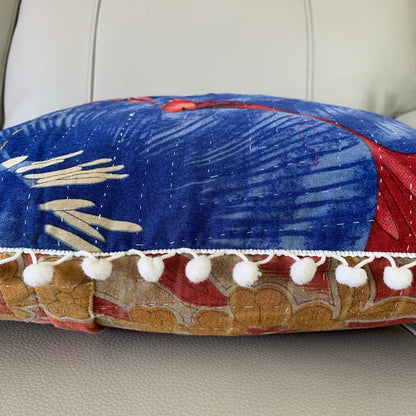 Vintage Kantha Pomom Cushion Cover 5 - Adore India   