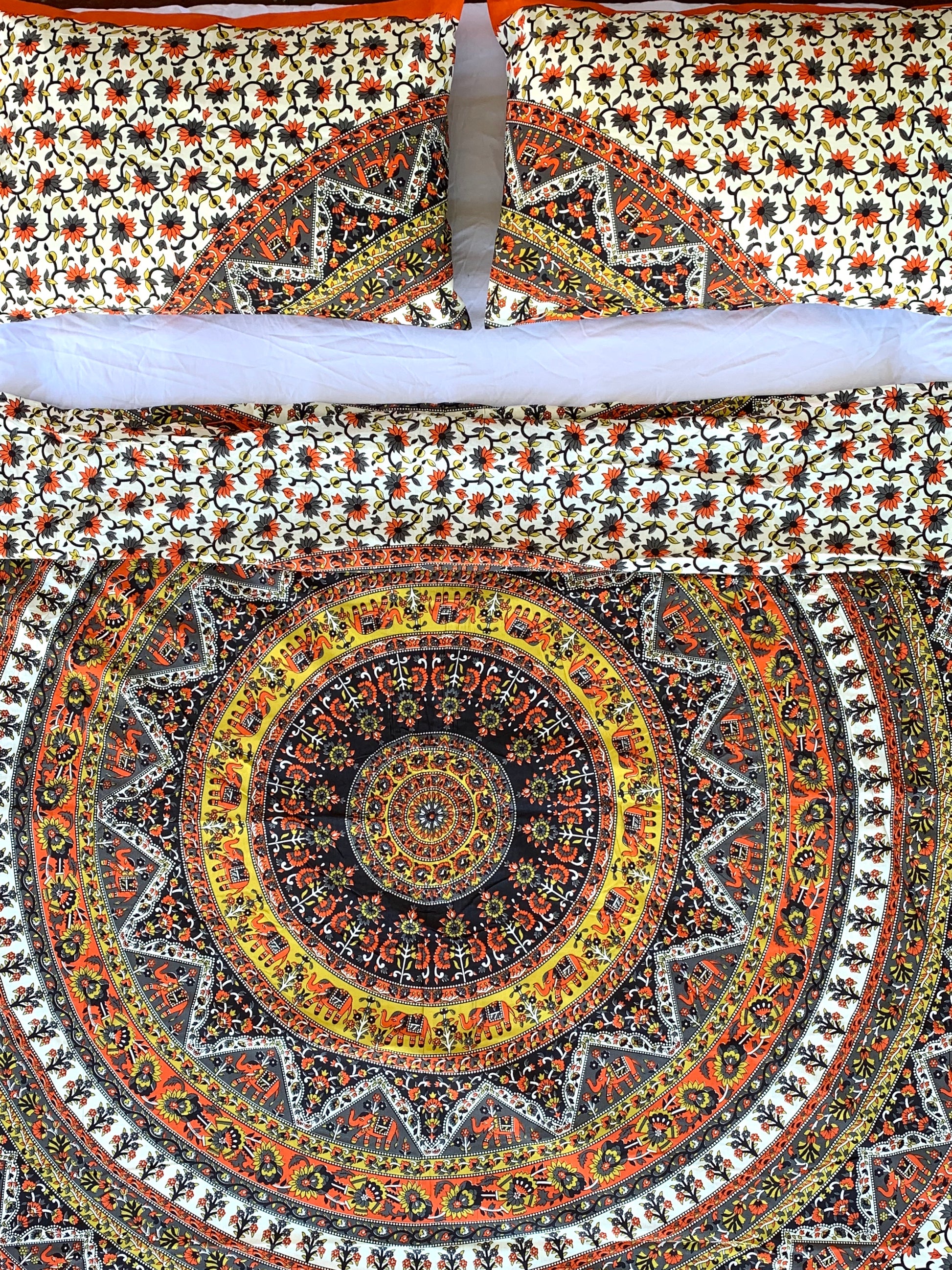 Vibrant Good Luck Orange Mandala Quilt Cover Set - Adore India   