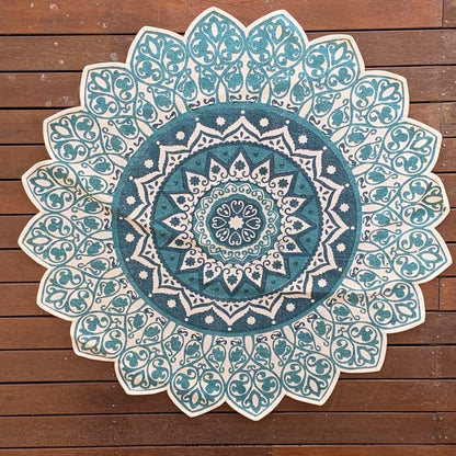 Handmade Green Turquoise Mandala Block Print Cotton Dhurrie Carpet Rug - Adore India   