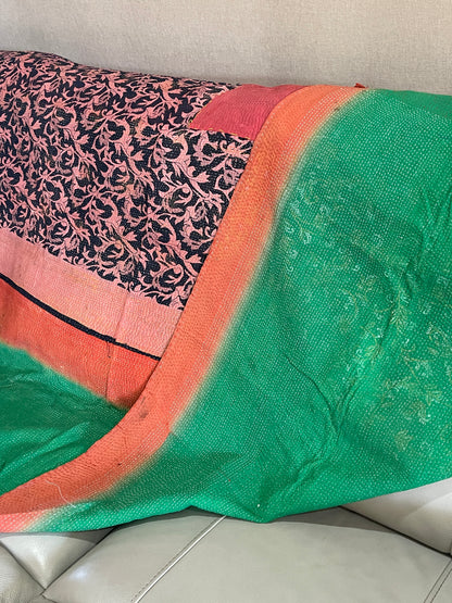 Indian Handmade Cotton Vintage Kantha Quilt Bedspread Throw- Abha - Adore India   