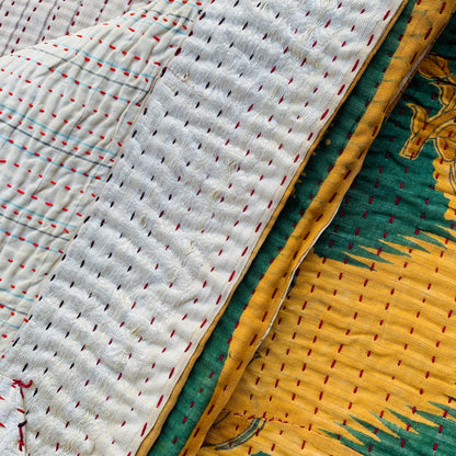 Indian Handmade Reversible Vintage Kantha Quilt Bedspread Meena - Adore India   