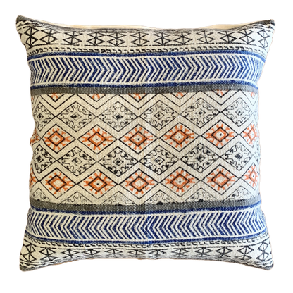 Geometrical Block Print Cotton Dari Cushion Cover Blue Org Size 65x65cm - Adore India   