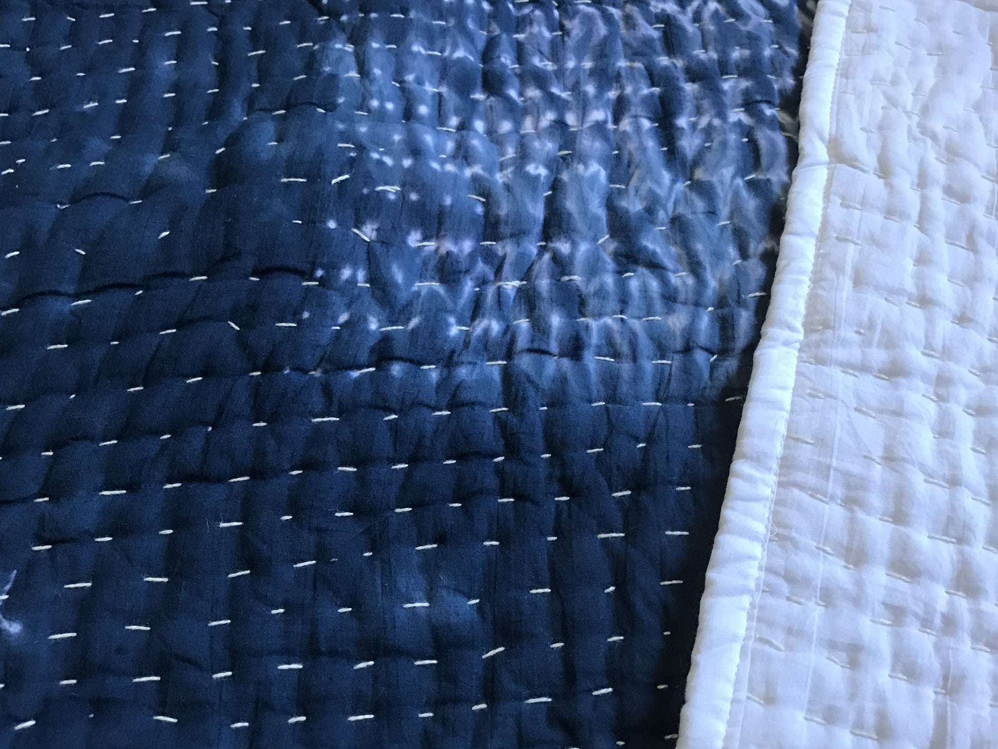 Handmade Indigo Tie dye Box Kantha Quilt - Adore India   