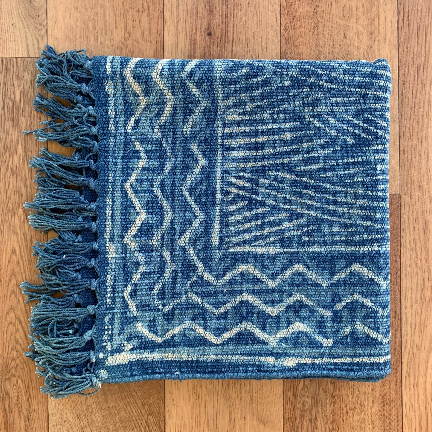 Handmade Stripe Block Print Indigo Cotton Dhurrie Carpet Runner - Adore India   