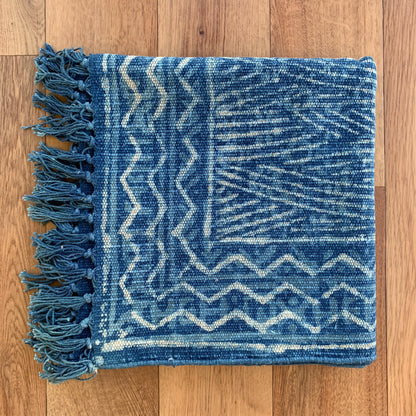 Handmade Stripe Block Print Indigo Cotton Dhurrie Carpet Runner - Adore India   