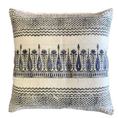 Block Print Tilak Cotton Dari Cushion Cover Blue Size 65x65cm - Adore India   