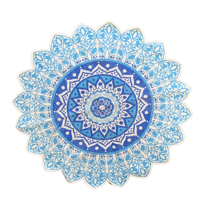 Handmade Blue Mandala Block Print Cotton Dhurrie Carpet Rug - Adore India   