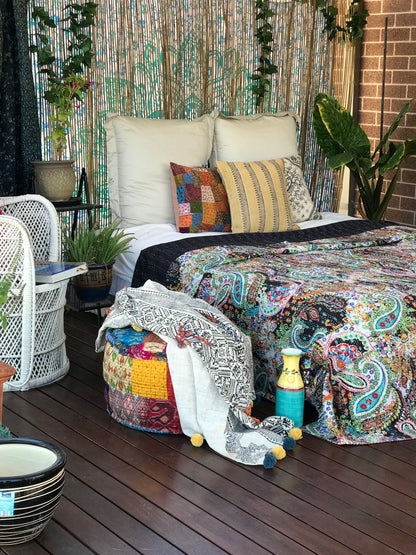 Handmade Black Paisley Print Cotton Reversible Kantha Quilt Bedspread Throw - Adore India   