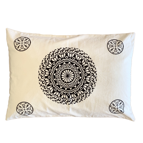Black Mandala Block Print Canvas Cotton Cushion Cover Pillow 2Pcs - Adore India   