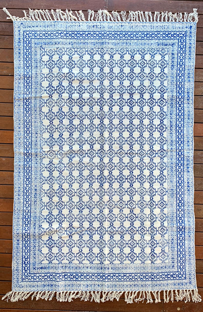 Handmade Beautiful Blue Block Print Cotton Dari Carpet Spirit - Adore India   