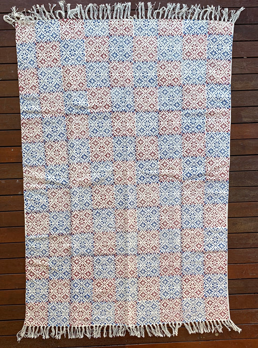 Handmade Beautiful Floral Block Print Cotton Dari Carpet - Adore India   