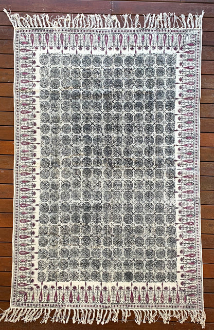 Handmade Beautiful Tilak Burgundy Block Print Cotton Dari Carpet - Adore India   