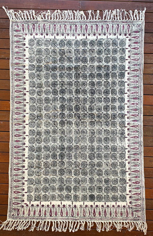 Handmade Beautiful Tilak Burgundy Block Print Cotton Dari Carpet - Adore India   