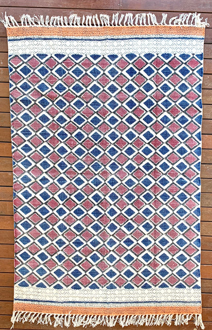 Handmade Beautiful Multi Ikat Block Print Dari Cotton Carpet - Adore India   