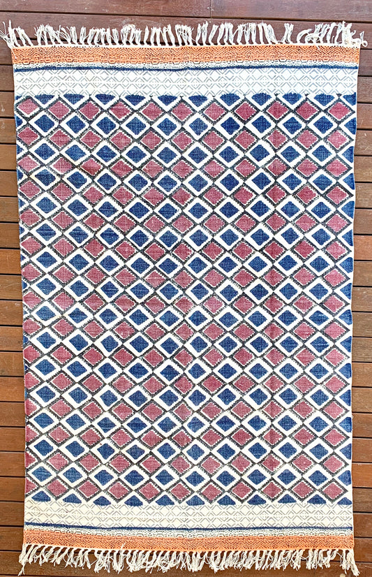 Handmade Beautiful Multi Ikat Block Print Dari Cotton Carpet - Adore India   