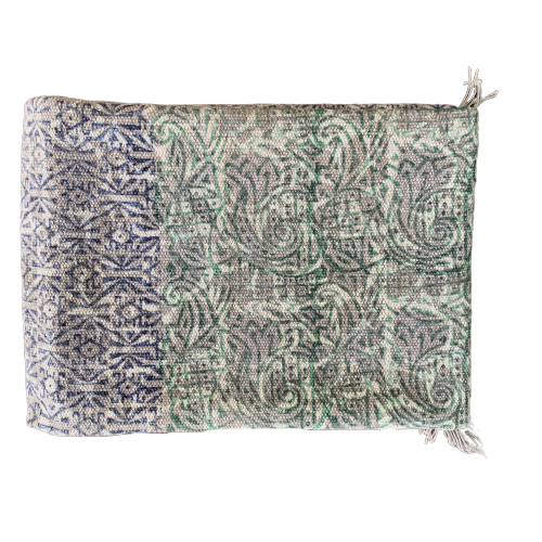 Handmade Olive Indigo Shade Block Print Cotton Dari Carpet - Adore India   