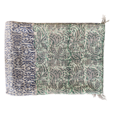 Handmade Olive Indigo Shade Block Print Cotton Dari Carpet - Adore India   