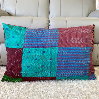 Silk Vintage Kantha Patchwork Pillow Cover 11 - Adore India   
